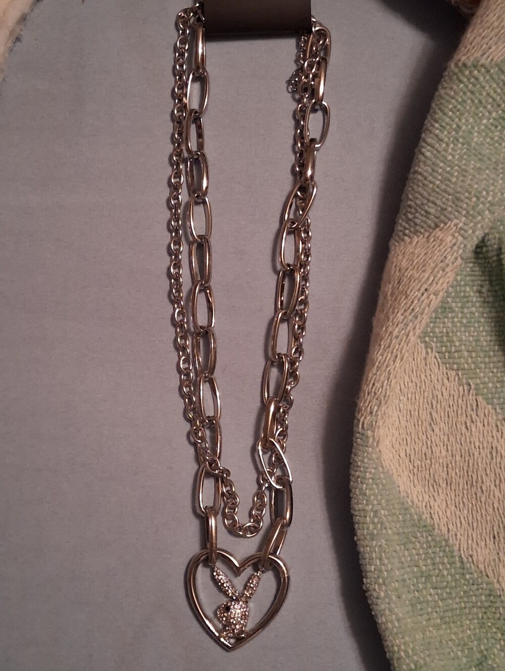 Bling Playboy y2k Y2K rhinestone bunny heart pendant necklace silver